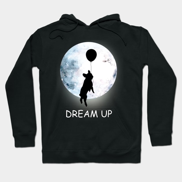 French bulldog lovers, frenchie at moon, dream up, follow your dream Hoodie by Collagedream